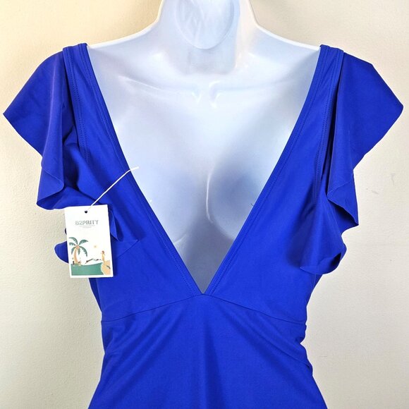 B2prity Womens One Piece Swimsuit Ruffle Cutout Bathing Suit XL Blue Beach Pool - Picture 7 of 10